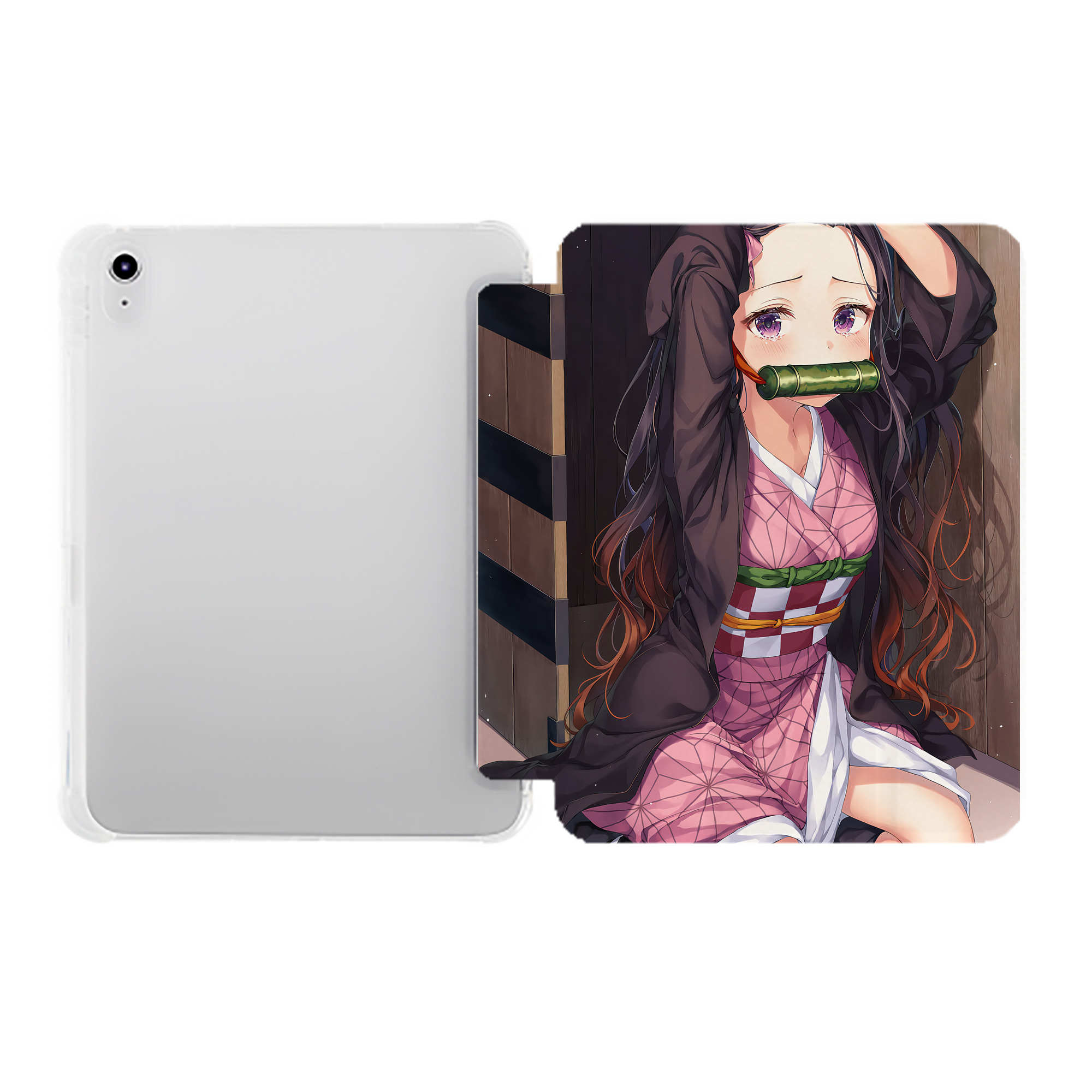（画像用） 鬼滅の刃（きめつのやいば）竈門 禰󠄀豆子／かまど ねずこ Kamado Nezuko IPad ケース ペン収納付き 三つ折りスタンド PUレザー×シリコン 対応機種9.5/10.5/10.9インチ